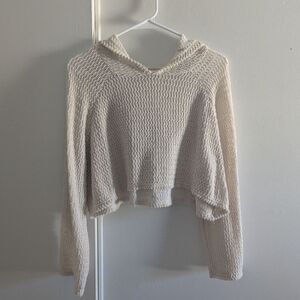 Off-White Textured Boho Knit Crop Hoodie beach cover up summer swim